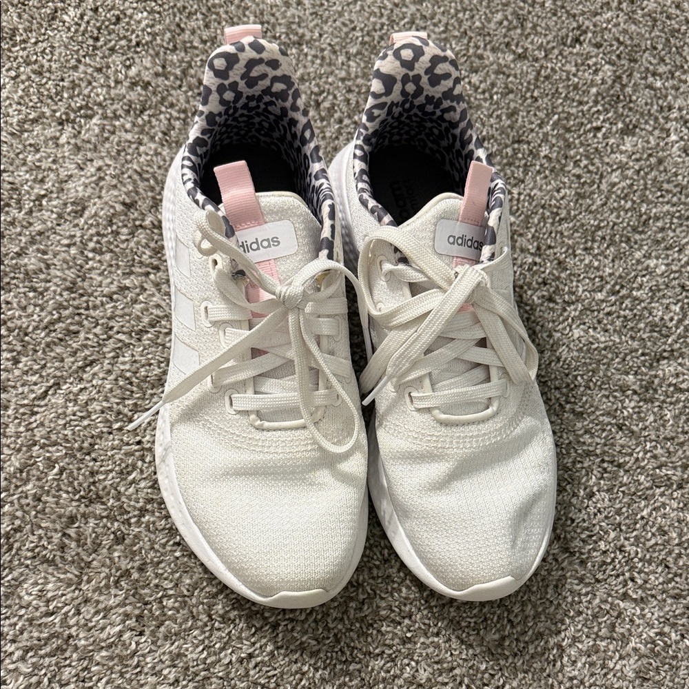 Adidas Women's White Sneakers with Pink and Gray Details